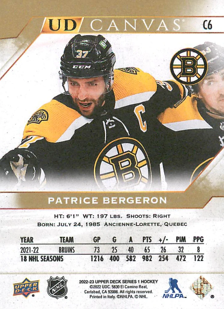 2022-23 UD Series 1 - Patrice Bergeron - Canvas #C6