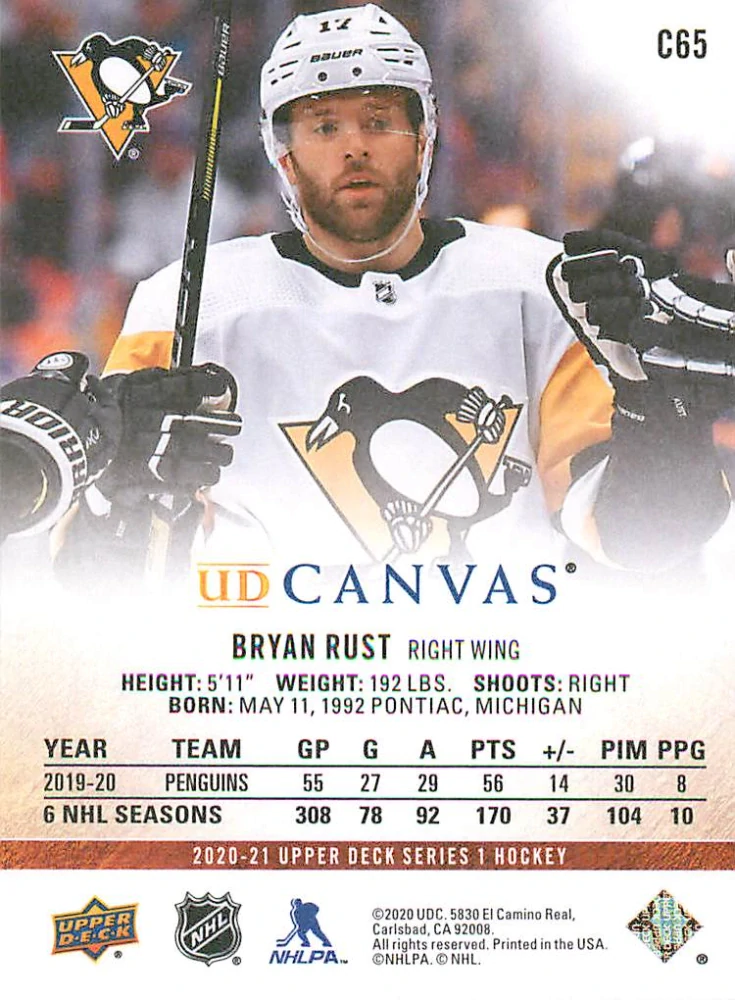 2020-21 UD Series 1 - Bryan Rust - Canvas #C65