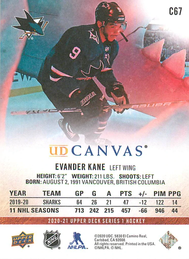 2020-21 UD Series 1 - Evander Kane - Canvas #C67
