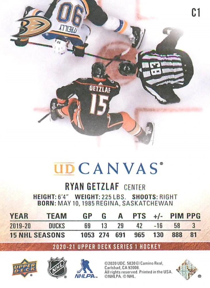 2020-21 UD Series 1 - Ryan Getzlaf - Canvas #C1
