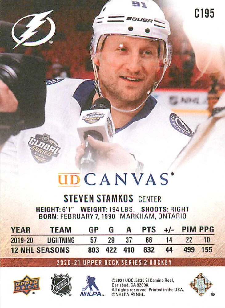 2020-21 UD Series 2 - Steven Stamkos - Canvas #C195
