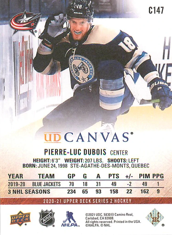 2020-21 UD Series 2 - Pierre-Luc Dubois - Canvas #C147