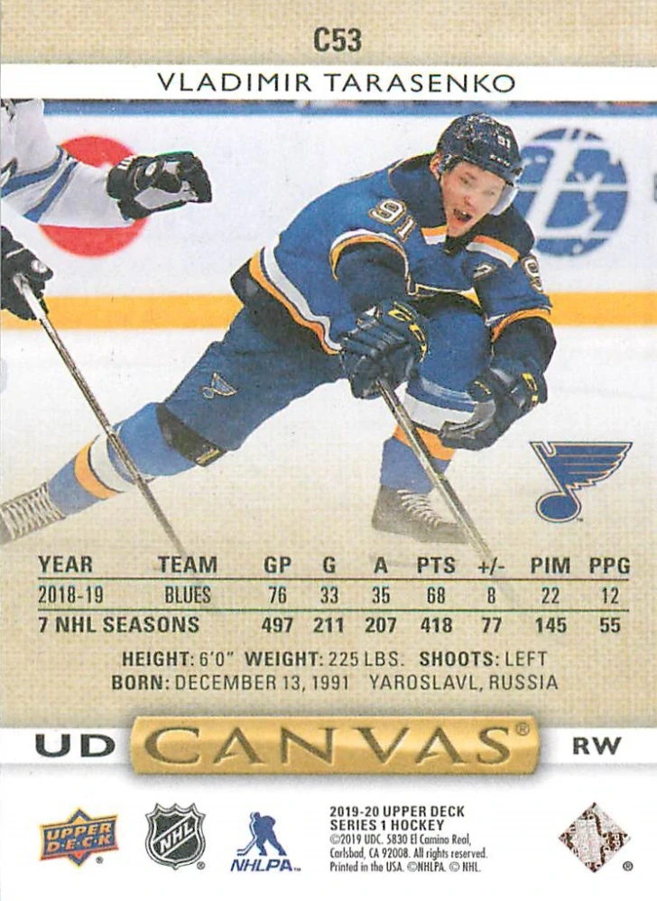 2019-20 UD Series 1 - Vladimir Tarasenko - Canvas #C53