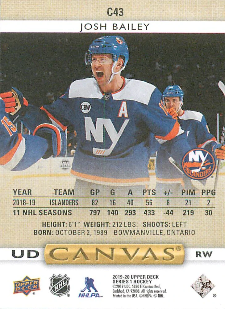 2019-20 UD Series 1 - Josh Bailey - Canvas #C43