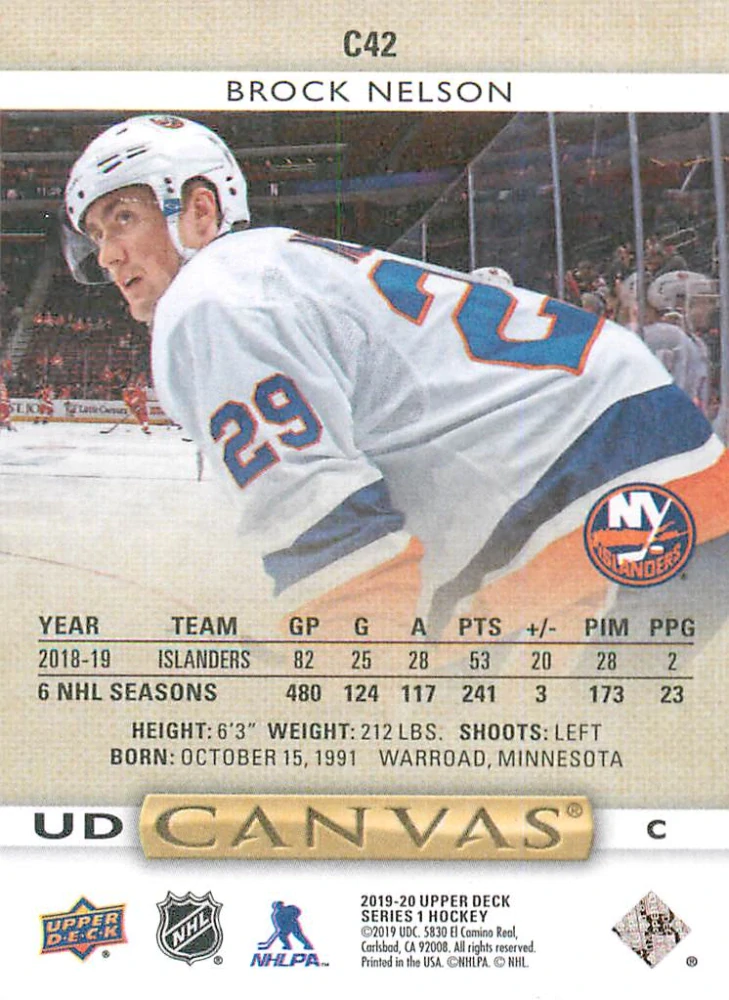 2019-20 UD Series 1 - Brock Nelson - Canvas #C42
