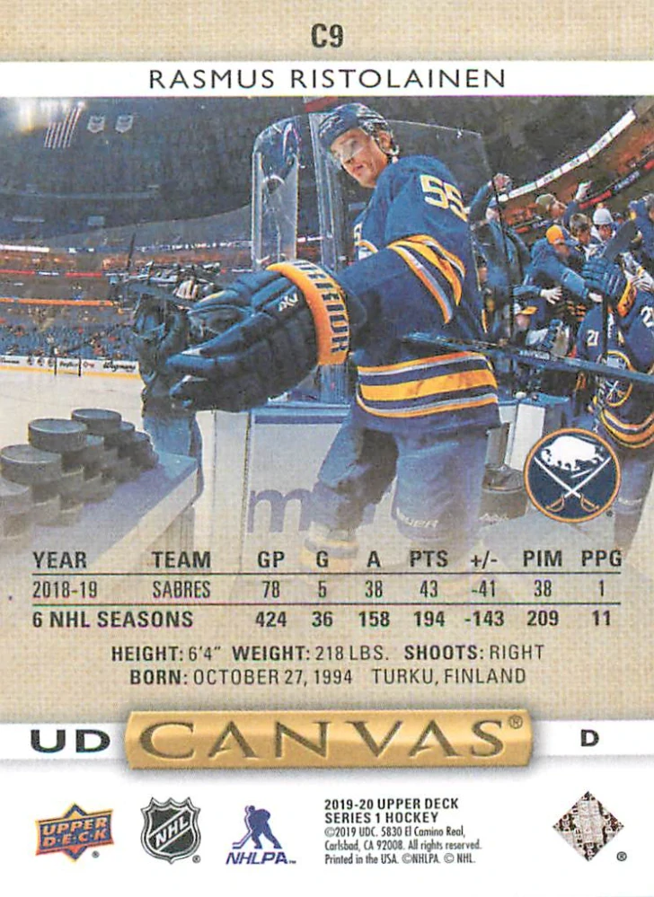 2019-20 UD Series 1 - Rasmus Ristolainen - Canvas #C9