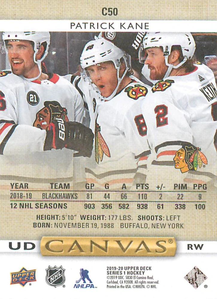 2019-20 UD Series 1 - Patrick Kane - Canvas #C50