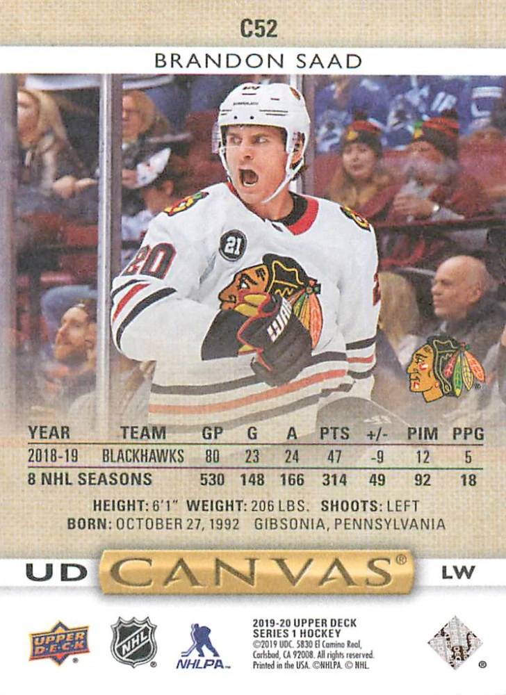 2019-20 UD Series 1 - Brandon Saad - Canvas #C52