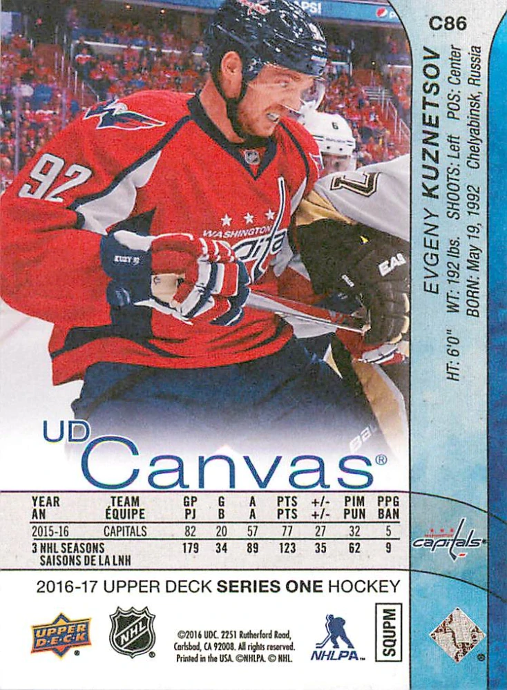 2016-17 UD Series 1 - Evgeny Kuznetsov - Canvas #C86