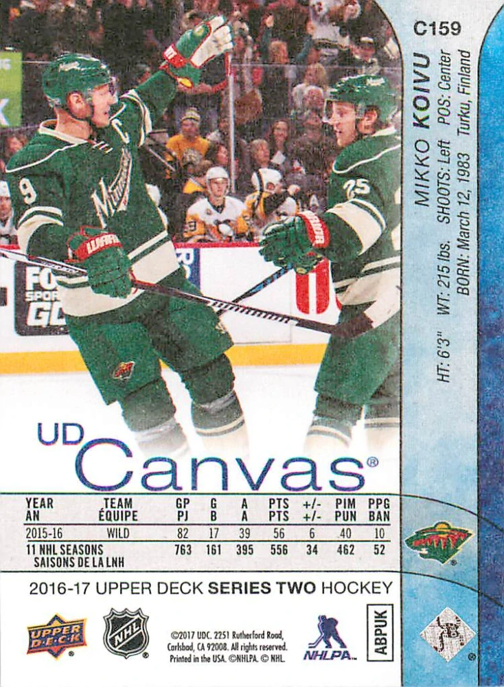 2016-17 UD Series 2 - Mikko Koivu - Canvas #C159