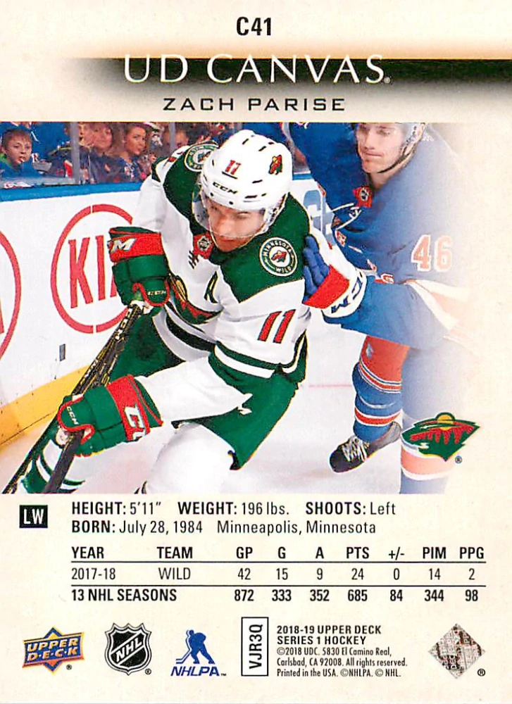2018-19 UD Series 1 - Zach Parise - Canvas #C41