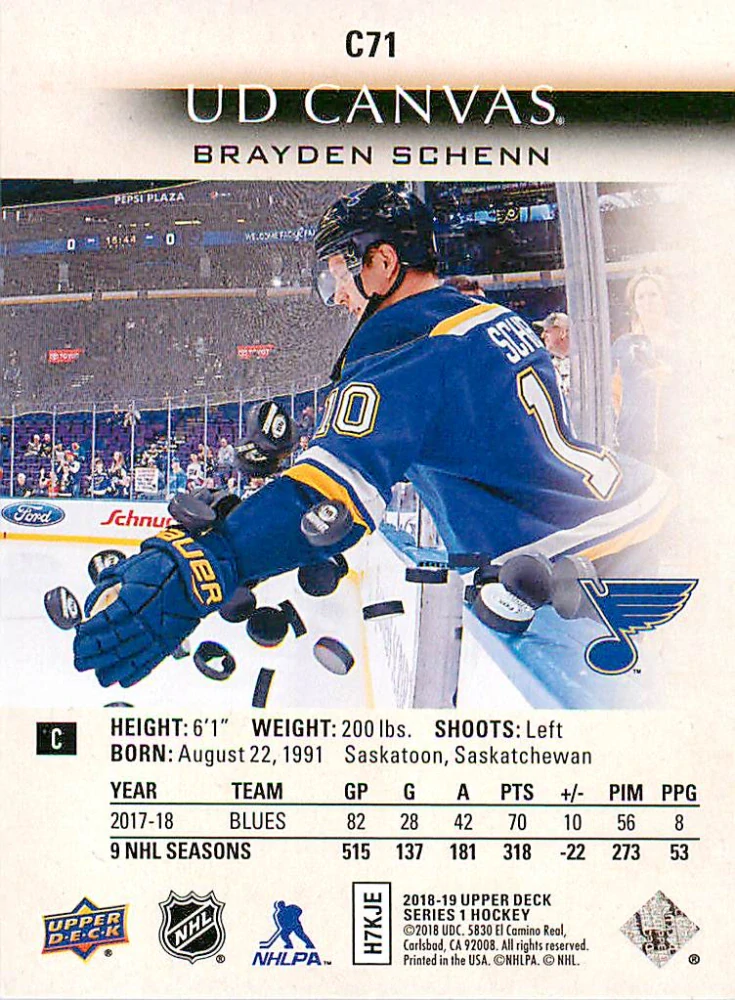 2018-19 UD Series 1 - Brayden Schenn - Canvas #C71