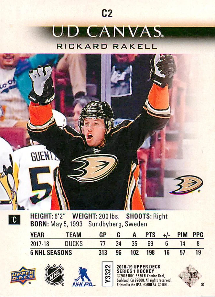 2018-19 UD Series 1 - Rickard Rakell - Canvas #C2