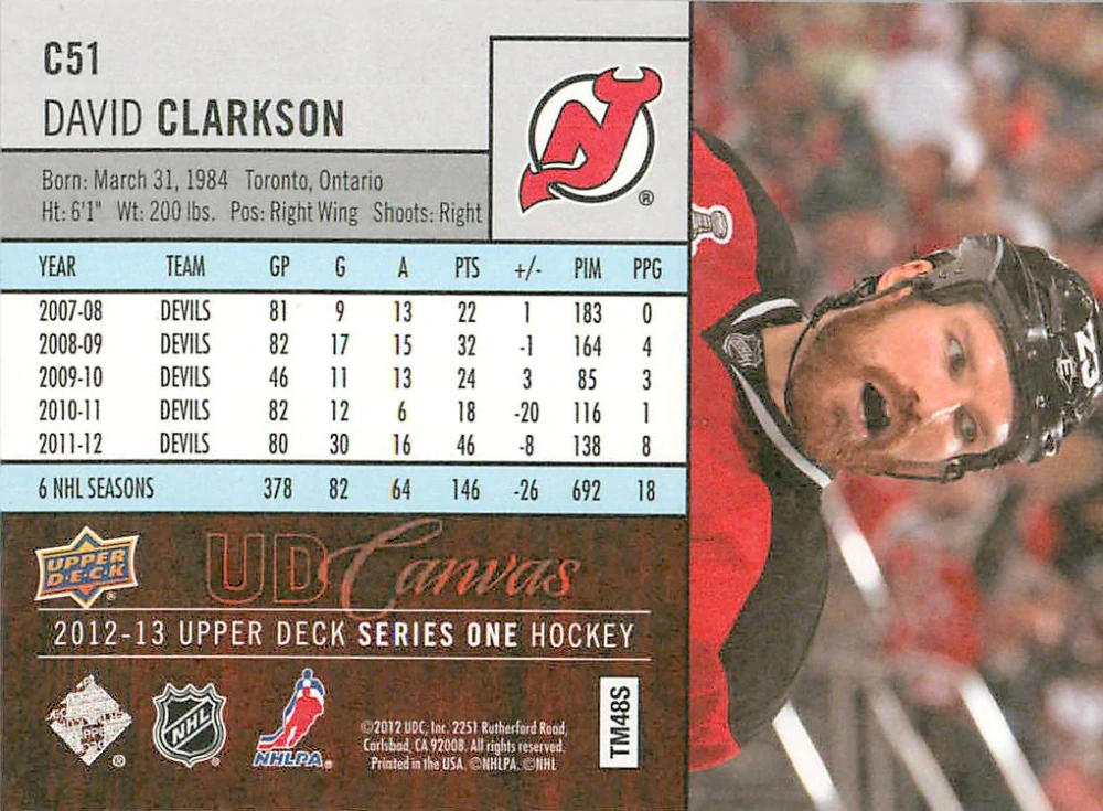 2012-13 UD Series 1 - David Clarkson - Canvas #C51