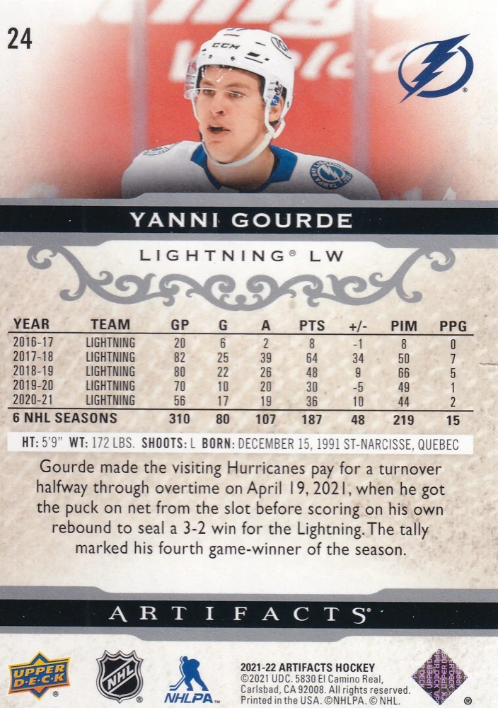 2021-22 UD Artifacts - Yanni Gourde #24