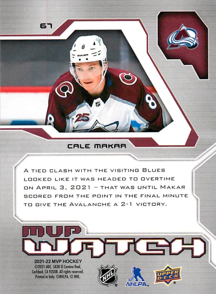 2021-22 UD MVP - Cale Makar - Watch #67