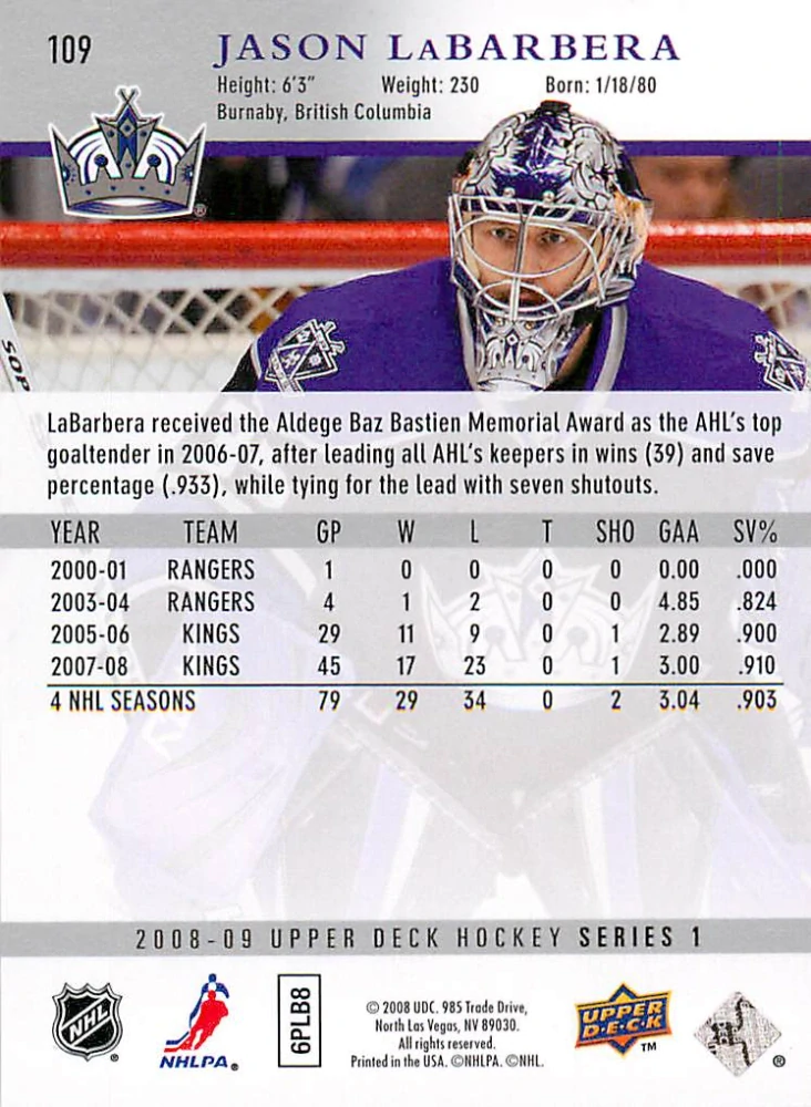 2008-09 UD Series 1 - Jason LaBarbera #109