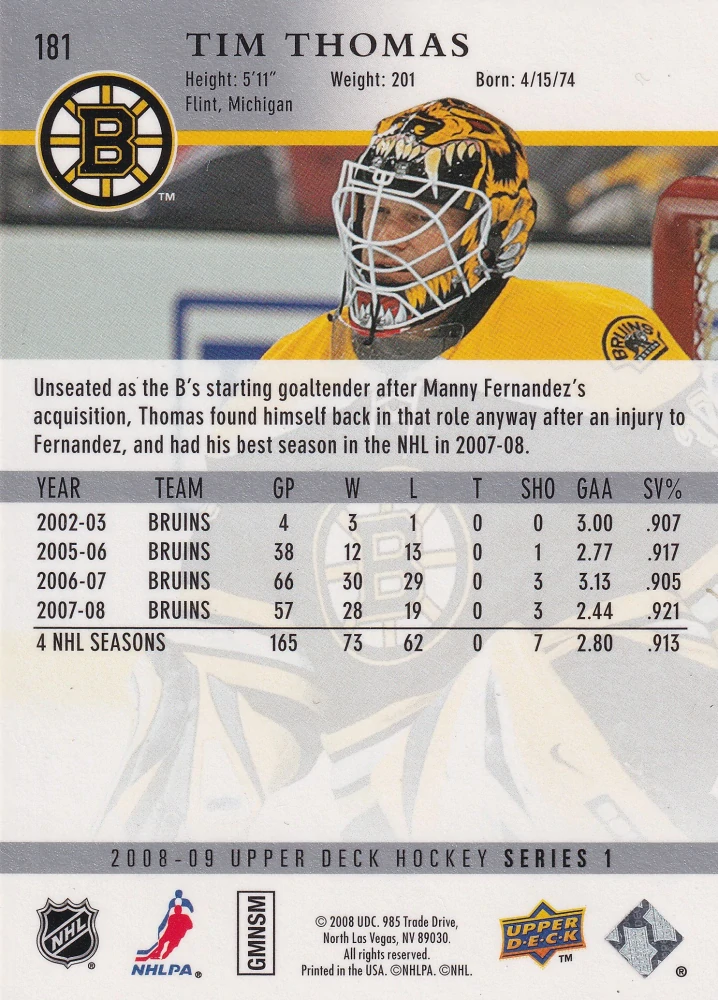 2008-09 UD Series 1 - Tim Thomas #181