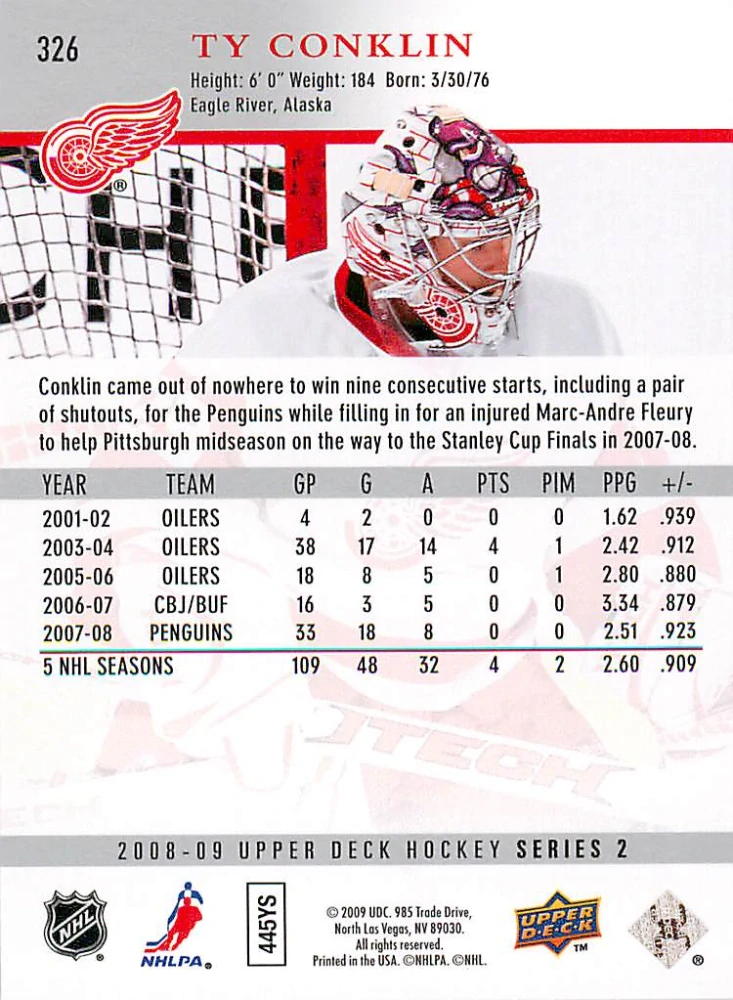 2008-09 UD Series 2 - Ty Conklin #326