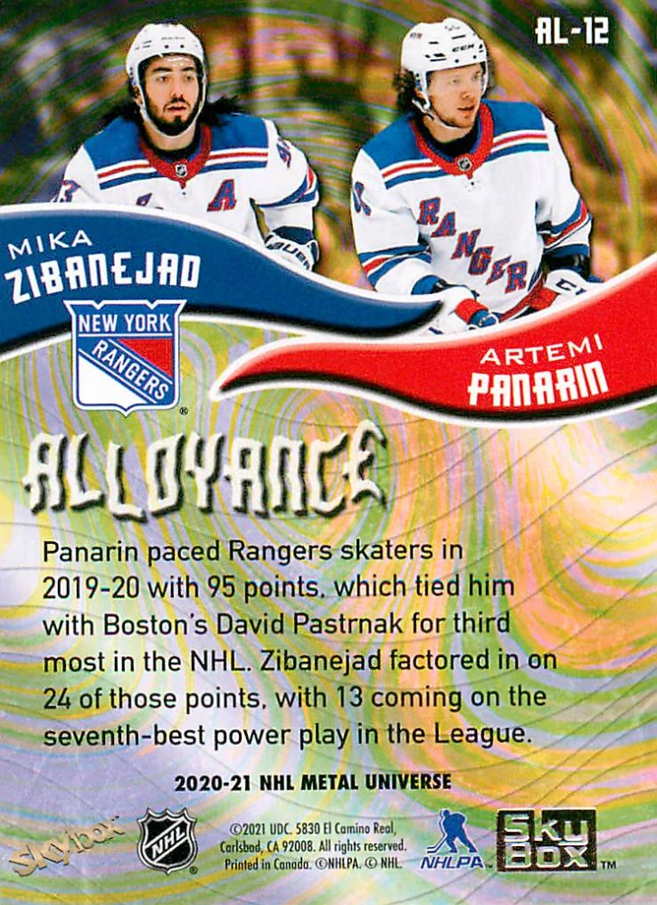 2020-21 UD Skybox Metal Universe - Mika Zibanejad; Artemi Panarin - Alloyance #AL-12