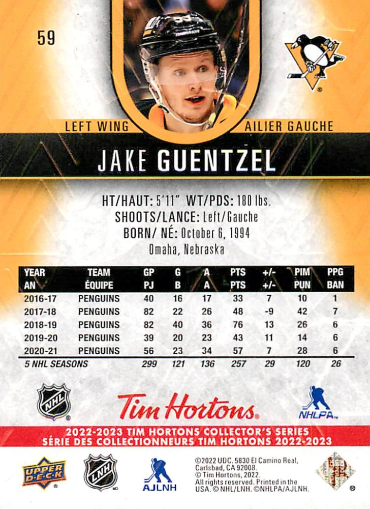 2022-23 UD Tim Hortons Collector's Series - Jake Guentzel #59