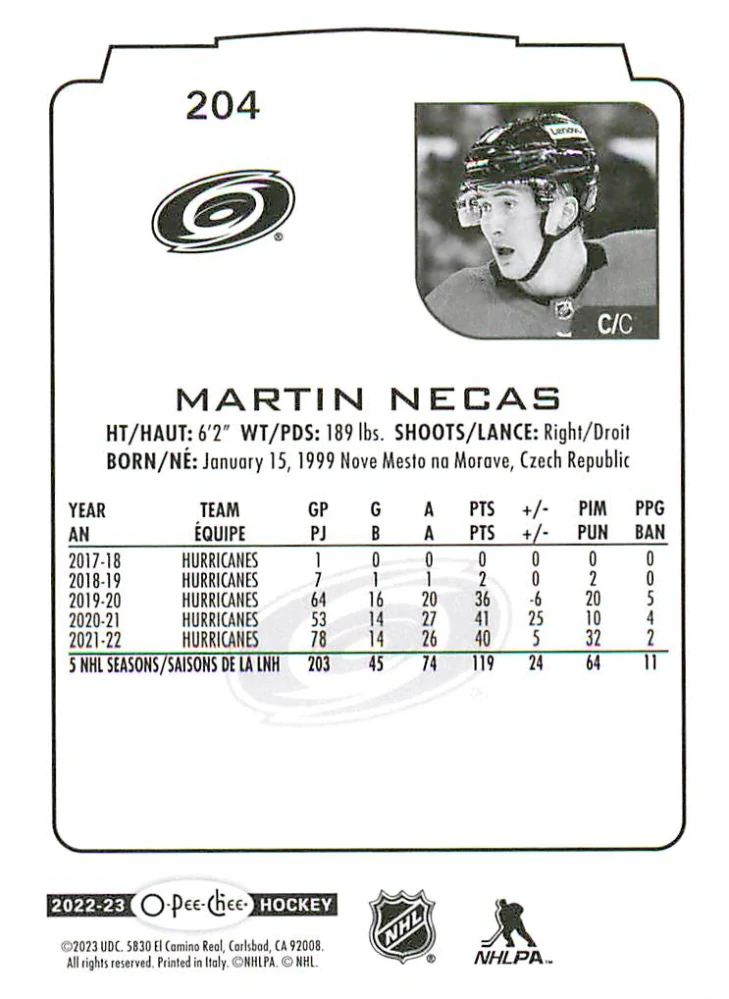 2022-23 UD O-Pee-Chee - Martin Nečas #204