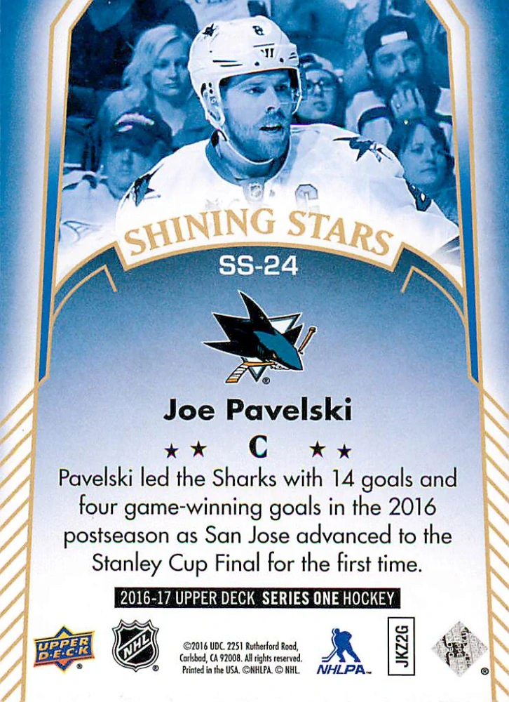 2016-17 UD Series 1 - Joe Pavelski - Shining Stars #SS-24