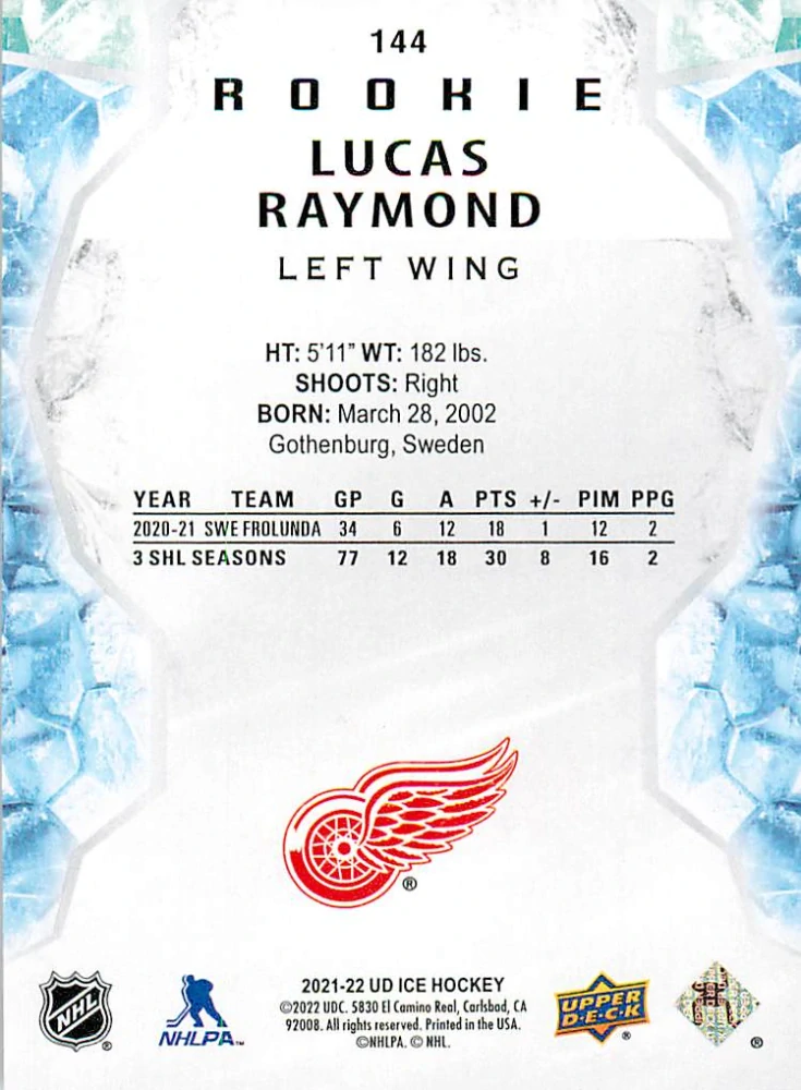 2021-22 UD Ice - Lucas Raymond - Rookie #144