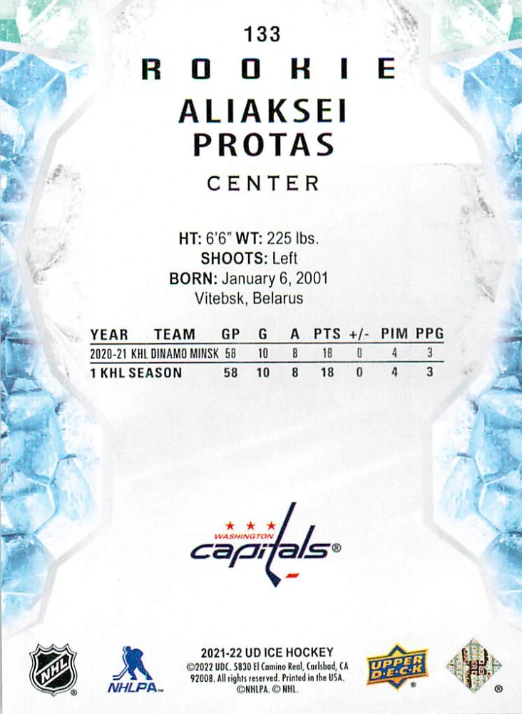 2021-22 UD Ice - Aliaksei Protas - Rookie #133