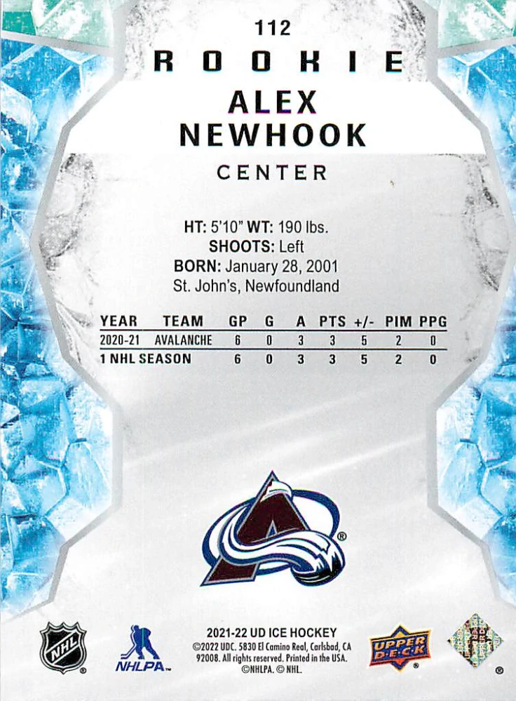 2021-22 UD Ice - Alex Newhook - Rookie Green #112