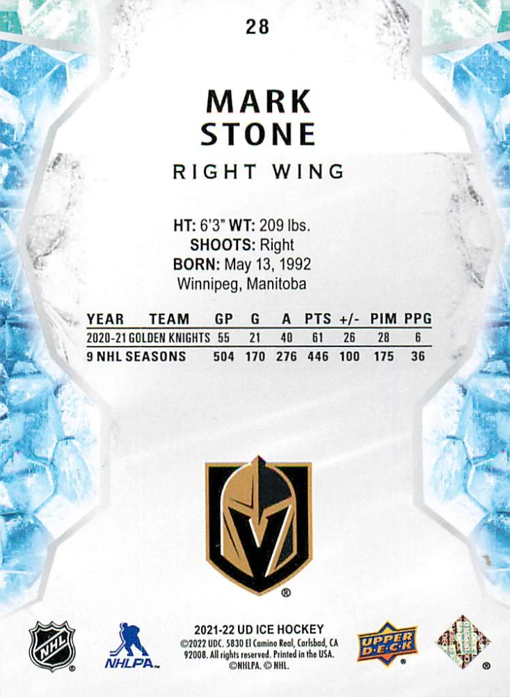 2021-22 UD Ice - Mark Stone - Green #28