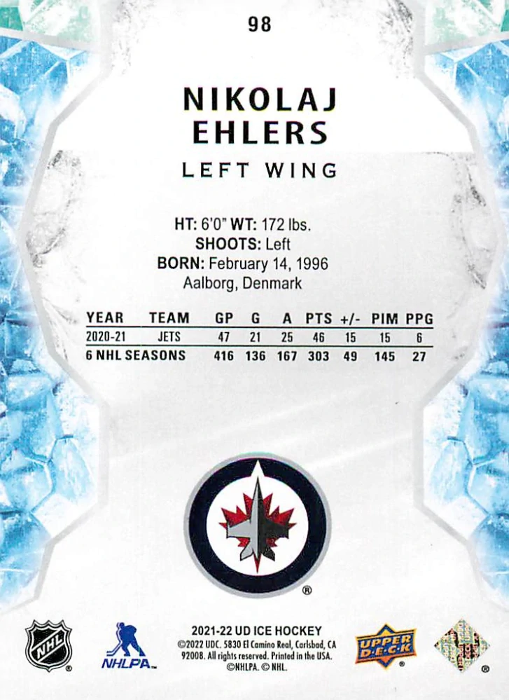 2021-22 UD Ice - Nikolaj Ehlers - Green #98