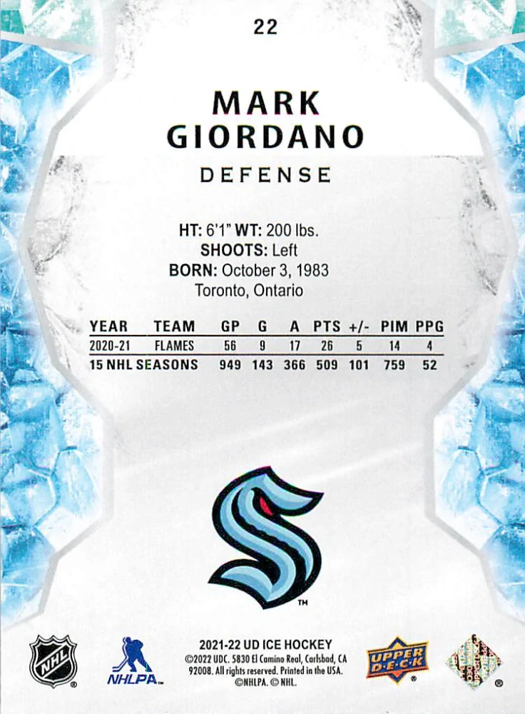 2021-22 UD Ice - Mark Giordano - Green #22