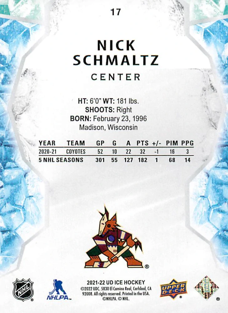 2021-22 UD Ice - Nick Schmaltz - Green #17