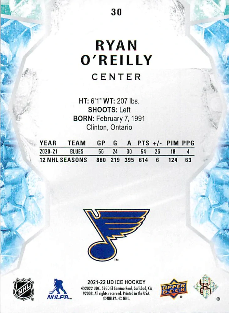 2021-22 UD Ice - Ryan O'Reilly - Orange #30