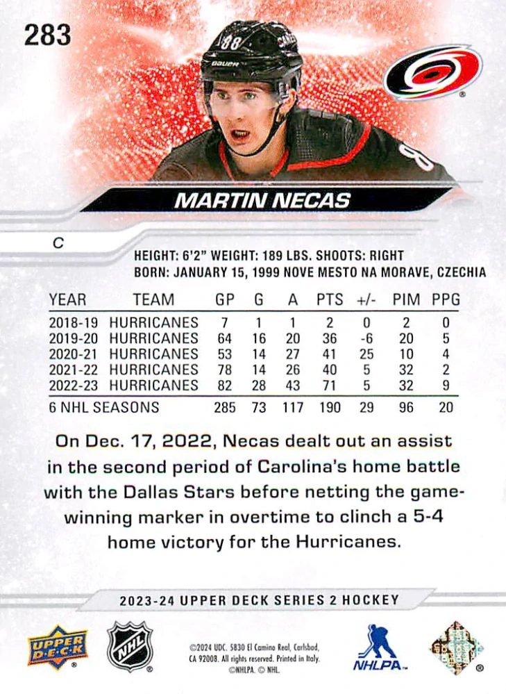 2023-24 UD Series 2 - Martin Nečas #283