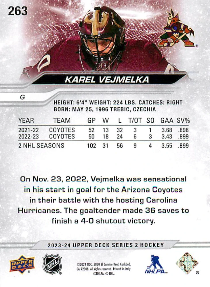 2023-24 UD Series 2 - Karel Vejmelka - Outburst #263