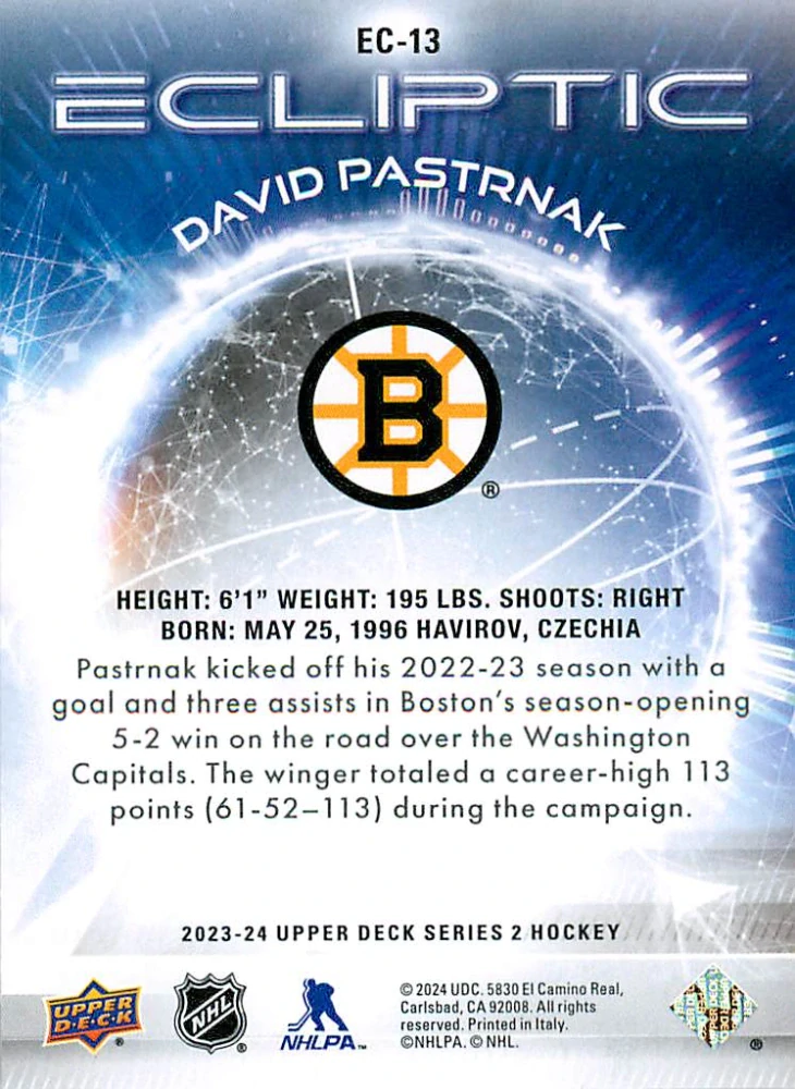 2023-24 UD Series 2 - David Pastrňák - Ecliptic Sparkle #EC-13