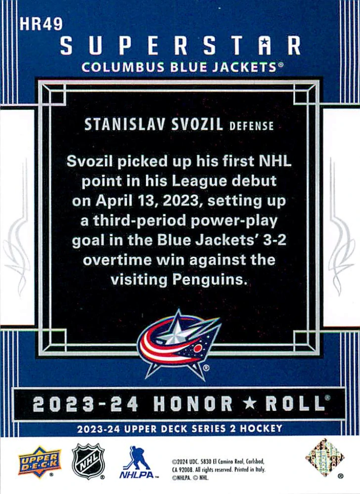 2023-24 UD Series 2 - Stanislav Svozil - Superstar Honor Roll #HR49