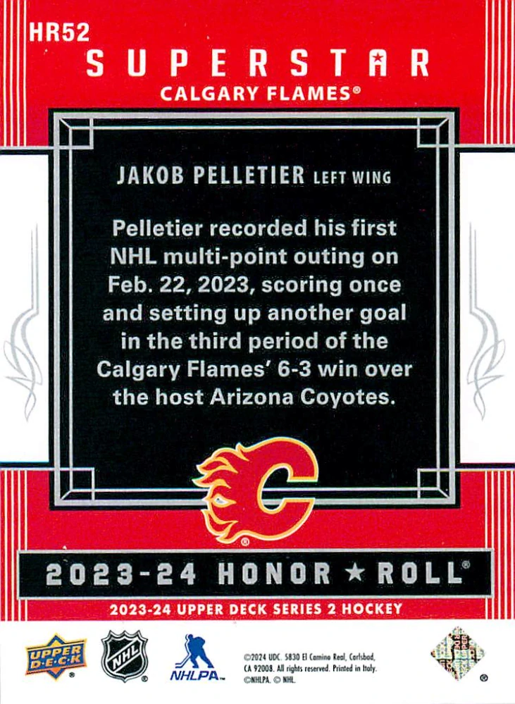 2023-24 UD Series 2 - Jakob Pelletier - Superstar Honor Roll #HR52