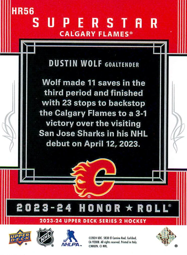 2023-24 UD Series 2 - Dustin Wolf - Superstar Honor Roll #HR56