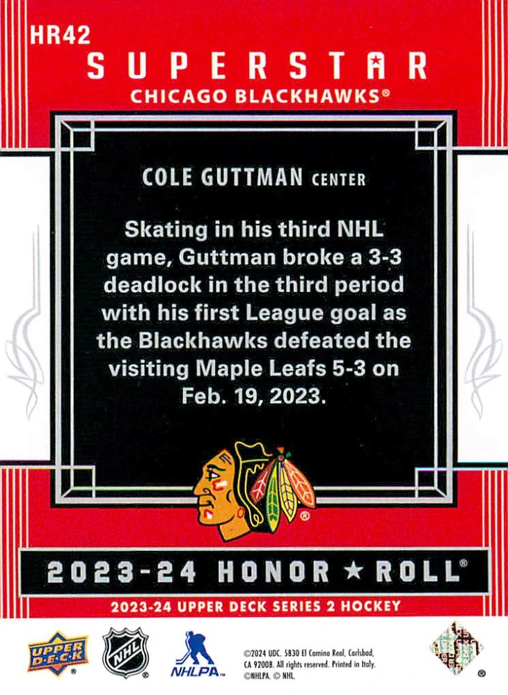 2023-24 UD Series 2 - Cole Guttman - Superstar Honor Roll #HR42