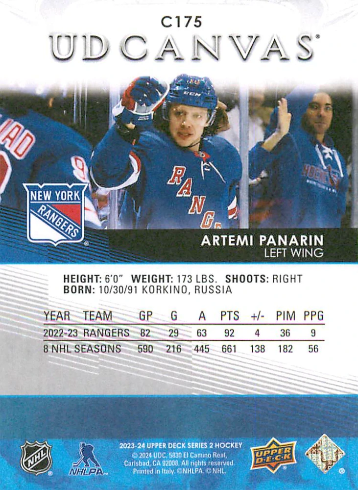 2023-24 UD Series 2 - Artemi Panarin - Canvas #C175