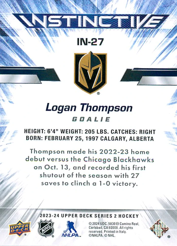 2023-24 UD Series 2 - Logan Thompson - Instinctive #IN-27