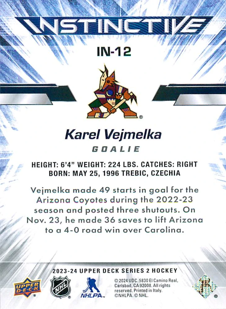 2023-24 UD Series 2 - Karel Vejmelka - Instinctive #IN-12