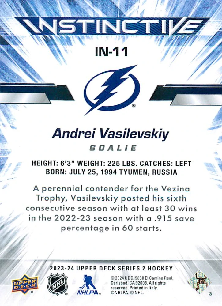 2023-24 UD Series 2 - Andrei Vasilevskiy - Instinctive #IN-11