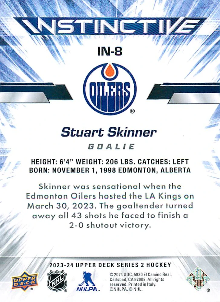 2023-24 UD Series 2 - Stuart Skinner - Instinctive #IN-8