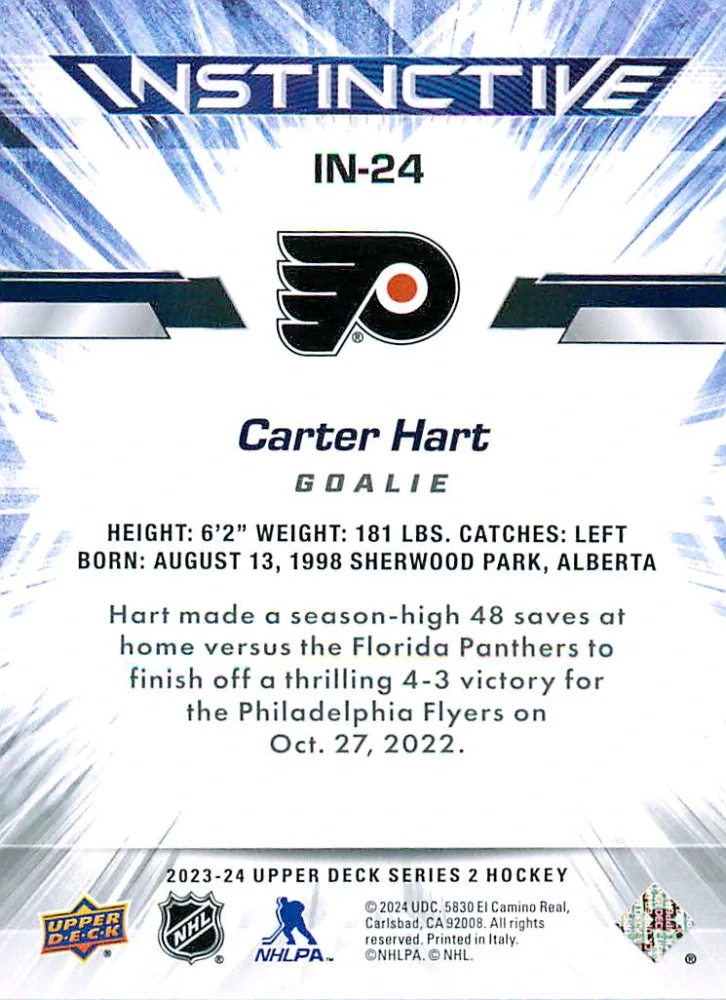 2023-24 UD Series 2 - Carter Hart - Instinctive #IN-24