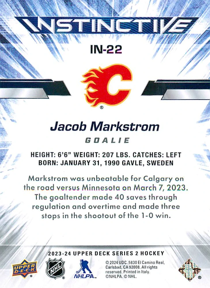 2023-24 UD Series 2 - Jacob Markstrom - Instinctive #IN-22