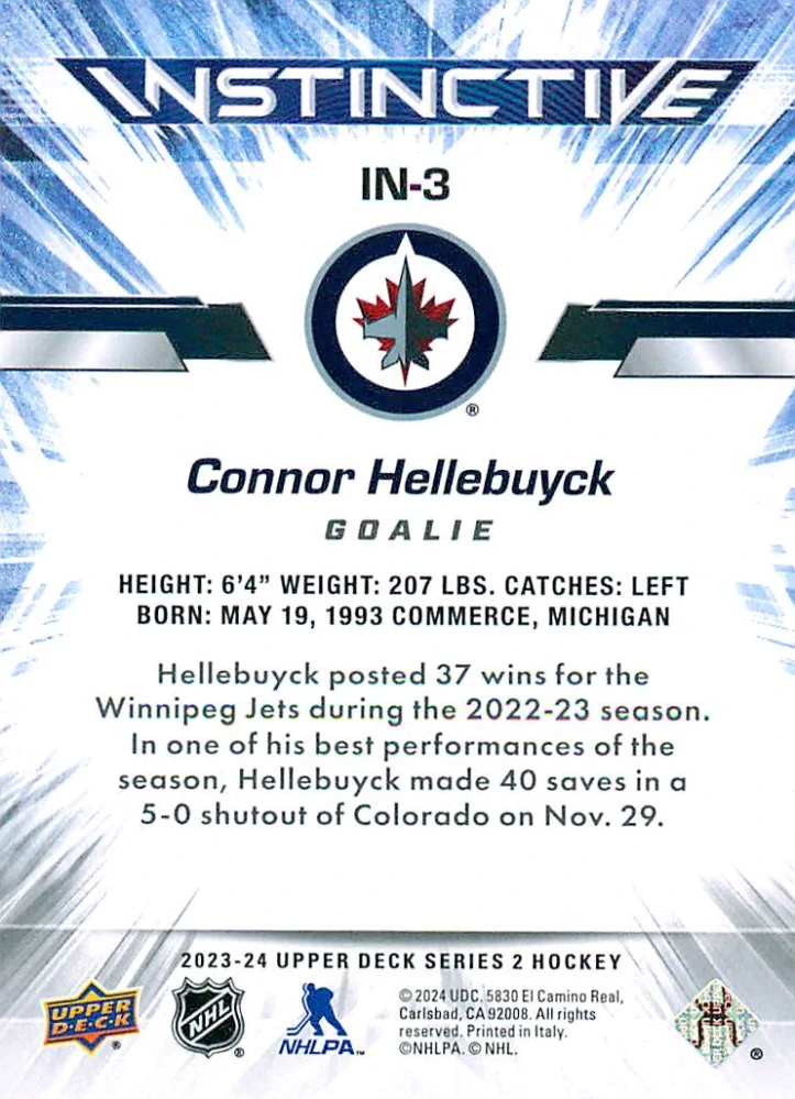 2023-24 UD Series 2 - Connor Hellebuyck - Instinctive #IN-3